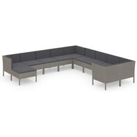 Set de Muebles de Jardín 11 Pzas + Cojines de Ratán Sintético Vidaxl