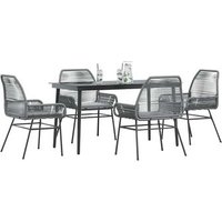 Juego de comedor de jardín con 5 piezas, cojines de rattan sintético y vidrio