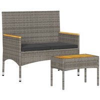 Banco de Jardín 2 Plazas con Cojines y Mesa Ratán Gris