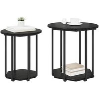 Mesa Lateral 2 Pcs Madera De Roble Y Metal V4344