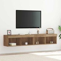 Mueble TV de Pared 2 Piezas con Luces LED Roble Artisan 80x30x30 cm