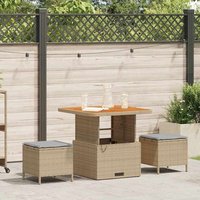 Conjunto de comedor de jardín 3 piezas con cojines y rattan/acacia