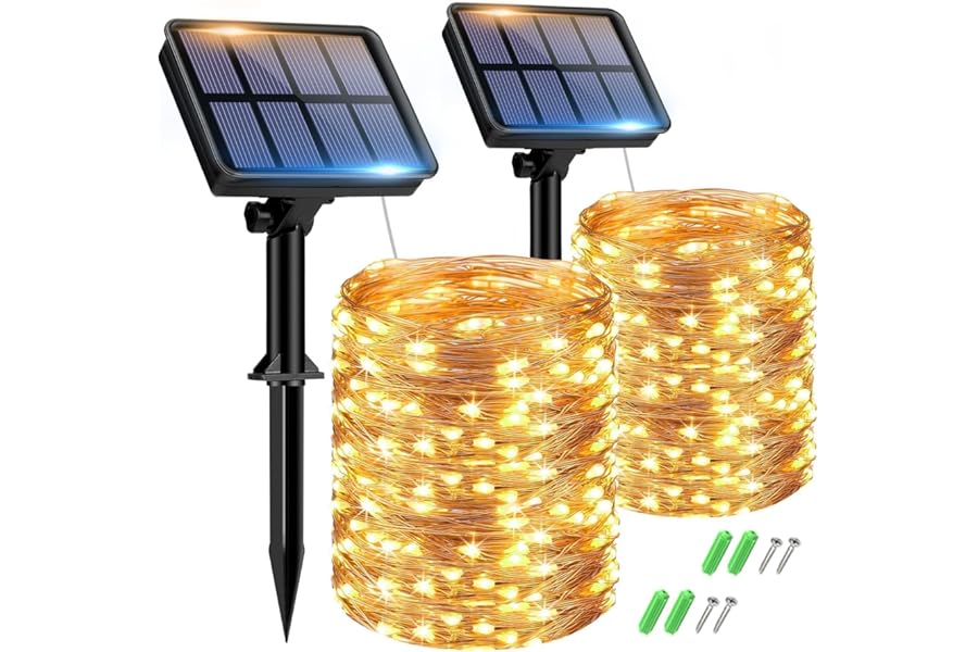 btfarm 2 Paquete Guirnaldas Luces Exterior Solar 30M 300 LED 8 Modos