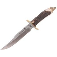 Cuchillo de Caza Wildboar-16a con Muela, Puño de Ciervo y Pomo de Jabalí, 29 cm