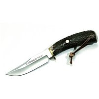 Cuchillo de caza Braco-11a con hoja de 11 cm, puño de ciervo y defensa de latón