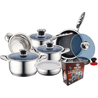 Batería de cocina de acero inoxidable 18/10 de 16 piezas con tapas de cristal y asas térmicas