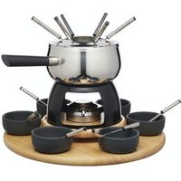 Artesà Juego de Fondue con Plato Giratorio Lazy Susan, Olla de Acero Inoxidable con Quemador, 22 piezas