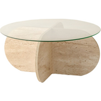 Mesa Baja de Madera con Efecto Piedra y Tablero de Vidrio - Ribe