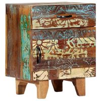 Mesita de noche tallada a mano de madera reciclada 40x30x50 cm