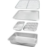 Juego de 5 piezas de aluminio reciclado para hornear – utensilios apilables con molde para magdalenas y tostador