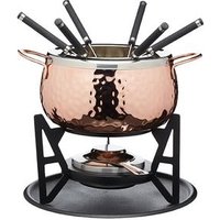 Set de Fondue Artesà con 6 Tenedores, Cuenco de Acero Inoxidable y Cerámica, Soporte de Metal y Quemador Doble Combustible
