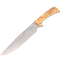 Cuchillo de Caza Muela Jabalí Jabali 21 cm con Mango de Madera de Olivo y Tarjeta Multiusos