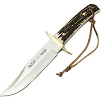 Cuchillo de Caza Muela Bowie Classic BW-CLASIC-16A con asta de ciervo y latón, hoja mova de 16 cm + tarjeta multiusos