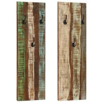 Percheros de pared 2 unidades de madera maciza reciclada 36x3x110 cm