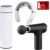 Pack de Masaje con Termo 500ml, Pistola Fascia 6 Velocidades y Masajeador Cervical 10 Modos