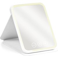 Espejo de maquillaje plegable con luz LED regulable (fría y cálida)