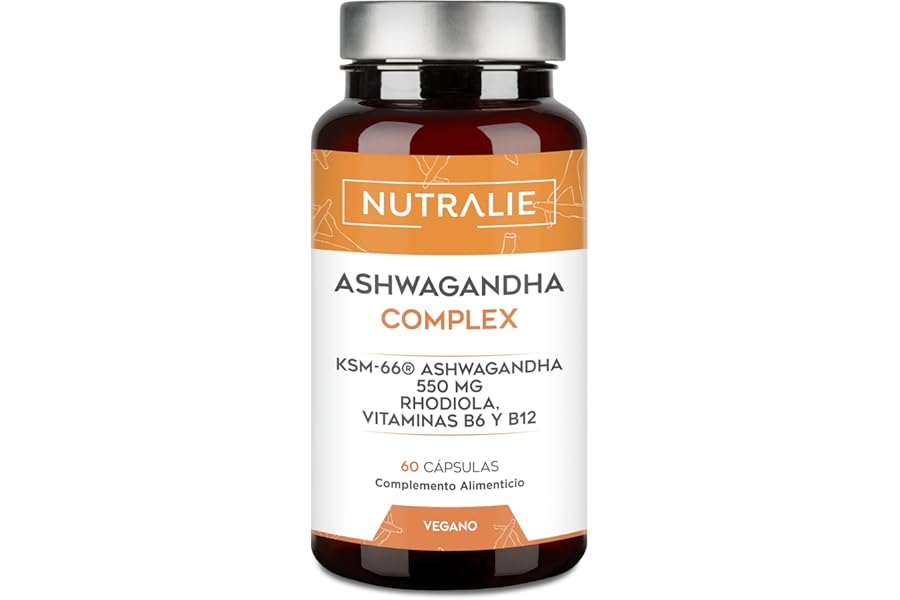 Suplemento de Adaptógenos con Ashwagandha KSM-66, Rhodiola Rosea, Ginseng Indio y Vitaminas B6 y B12