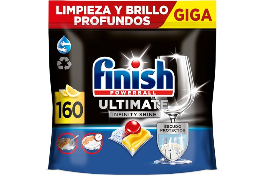 Finish Powerball Ultimate Infinity Shine – Pastillas para Lavavajillas con Poder Quitagrasas y Protección del Cristal