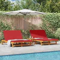 Sillón De Sol Doble Con Ruedas Y Cojín De Madera De Acacia Unico V7692