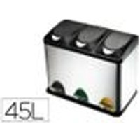 Papelera Contenedor Q-Connect Metálica con Tapadera de Plástico y Pedal 3 Depósitos 45L