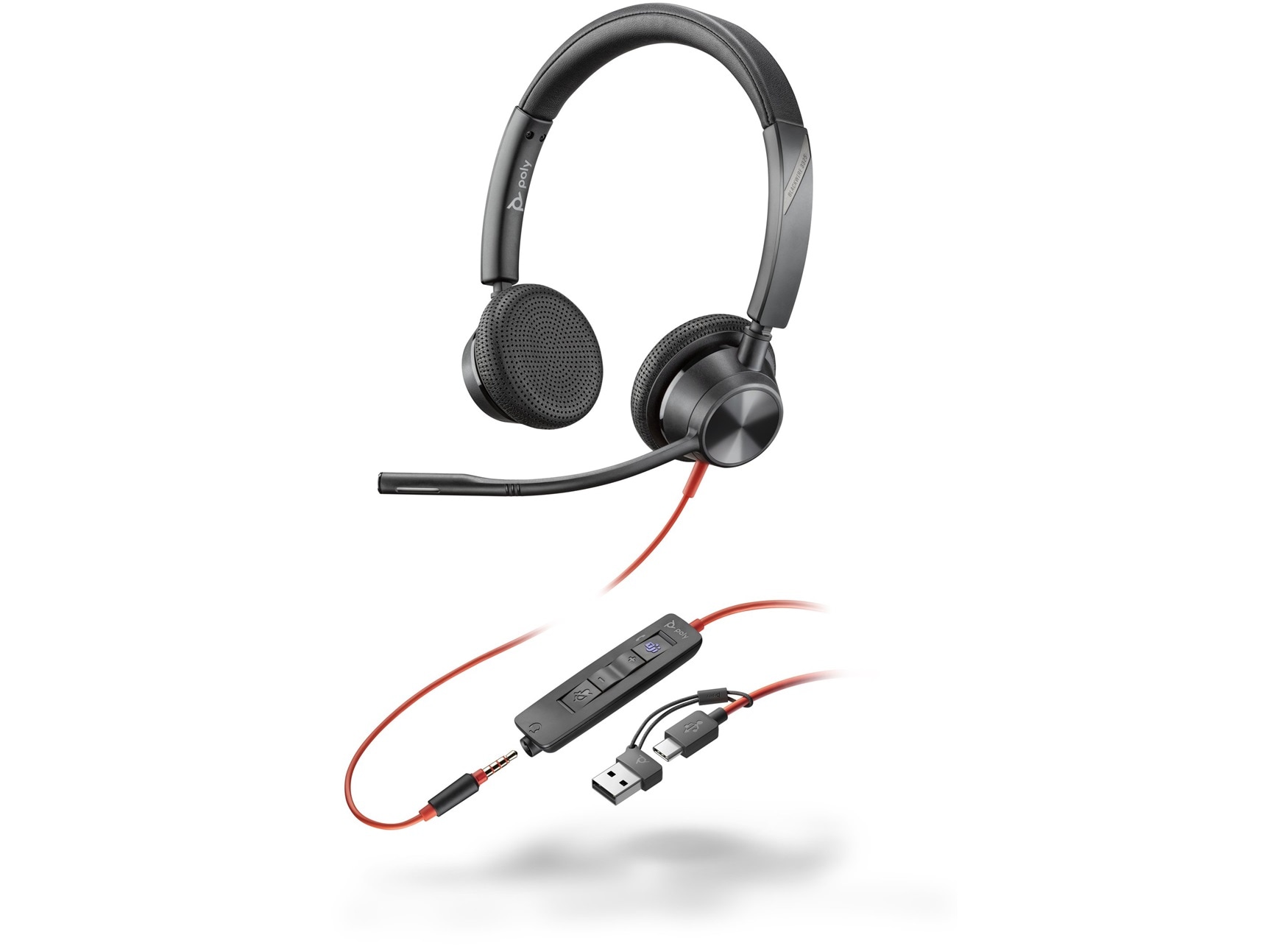 Auriculares Poly Blackwire 3325 con certificación Microsoft Teams, USB-C, conector de 3,5 mm y adaptador USB-C/A