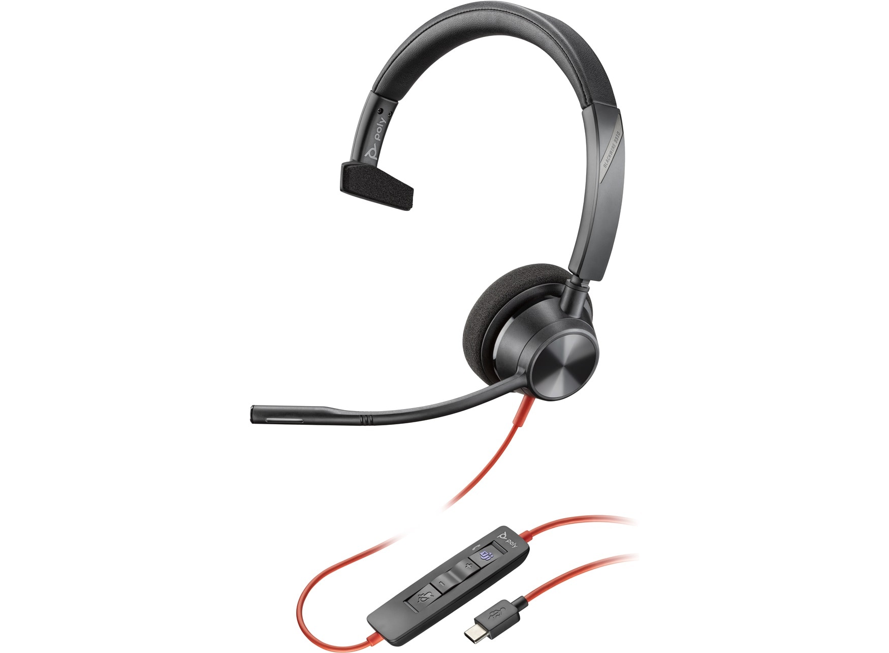 Auriculares Monoaurales Poly Blackwire 3310 con Certificación Microsoft Teams, USB-C + Adaptador USB-C/A