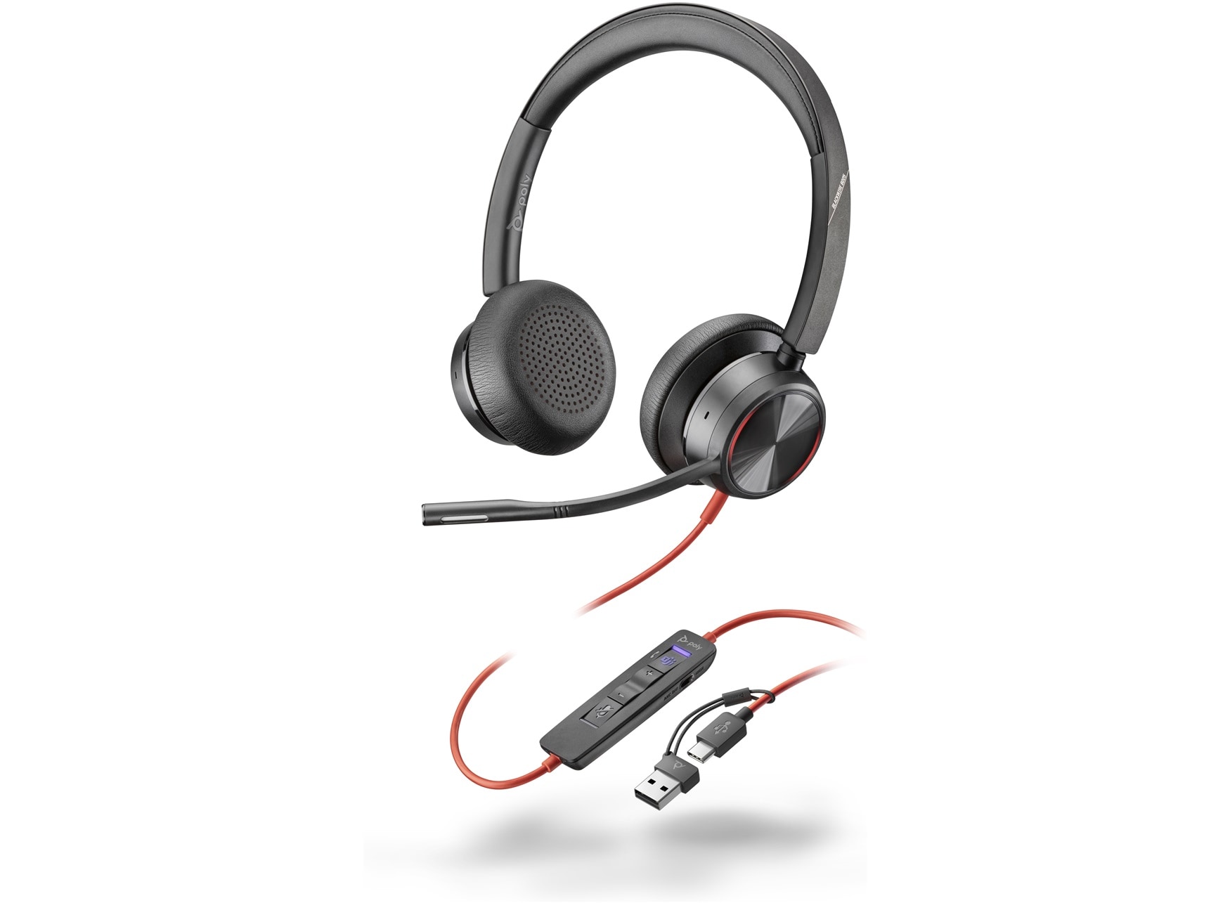 Auriculares estéreo Poly Blackwire 8225 certificado Microsoft Teams con USB-C y adaptador USB-C/A