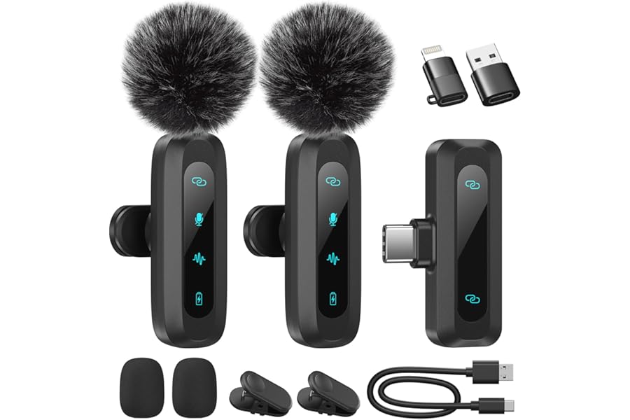 WARM BOX Micrófono de solapa inalámbrico 2-Pack con reducción de ruido para iPhone, iPad y Android
