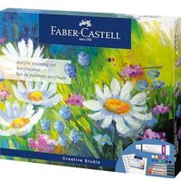 Faber-Castell 379280 Juego de Pinturas Acrílicas 18 piezas con 12 pinturas y lienzo 20x25 cm