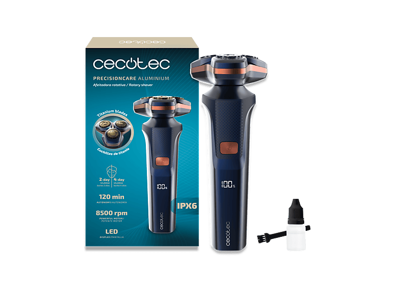 Cecotec PrecisionCare Aluminium Cortapelos Afeitadora Rotativa 2 Velocidades 8500 RPM 2h Autonomía