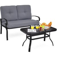 Conjunto de Jardín Exterior 2 Piezas – Banco de 2 plazas con cojines y mesa de café – Costway – 120x74x86 cm