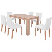 Juego de comedor de roble con cuero artificial 7 piezas