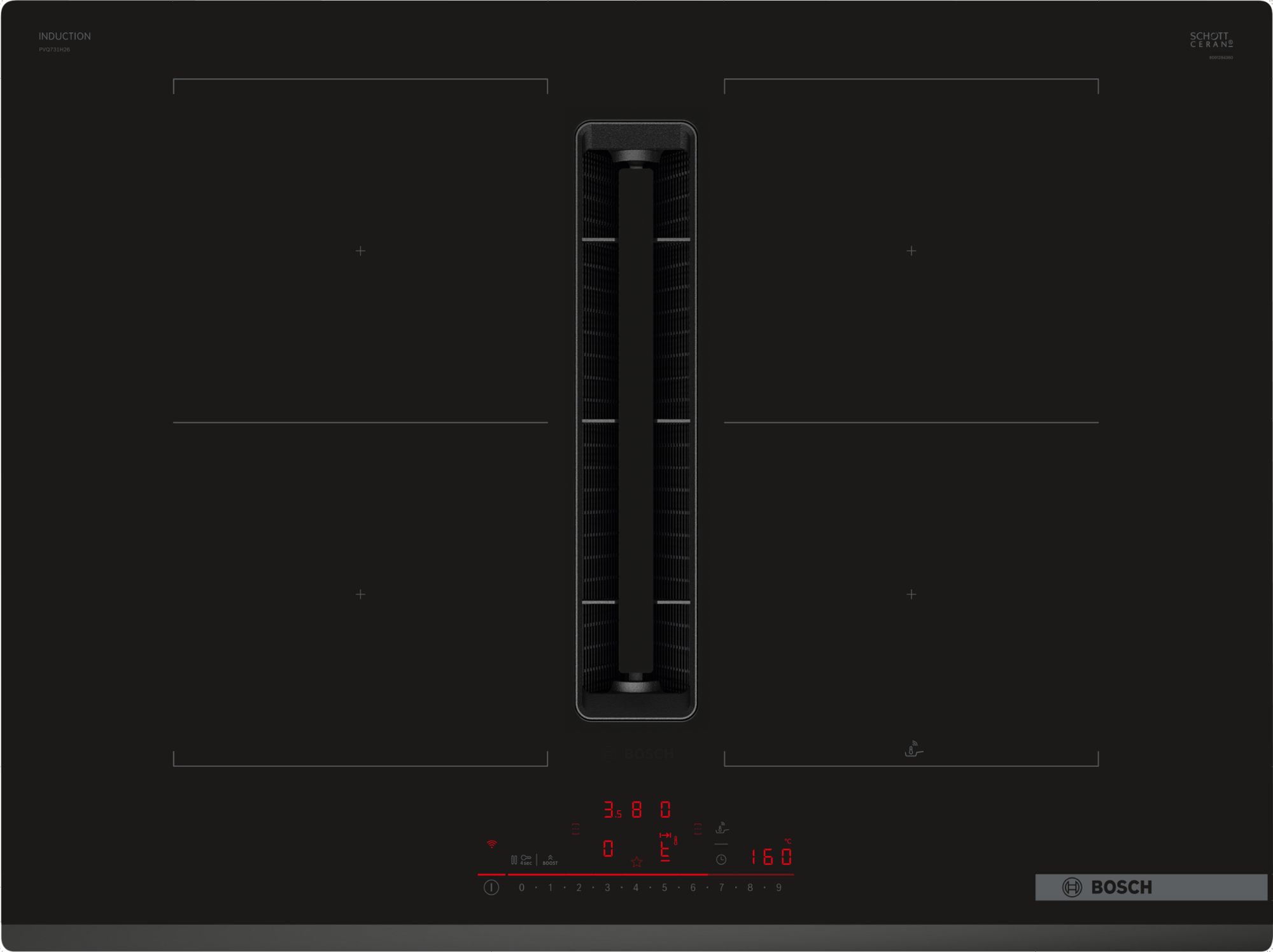 Bosch Serie 6 Placa de inducción 70 cm con extractor integrado sin perfiles PVQ731H26E