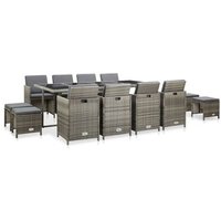 Set de comedor de jardín 13 piezas con cojines de ratán sintético, Vidaxl