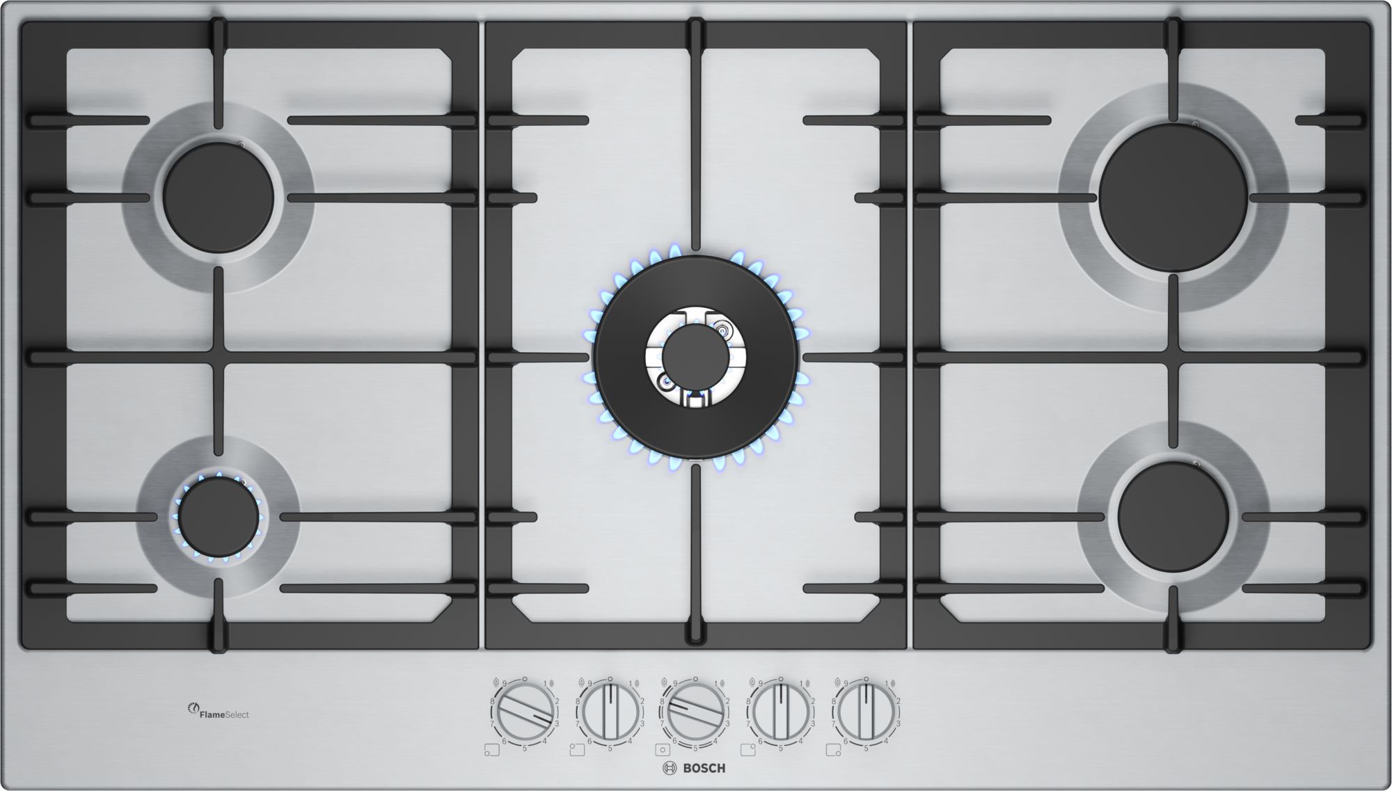 Bosch Serie 6 Placa de gas 5 zonas 90 cm Acero inoxidable PCR9A5I90