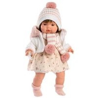 Muñeco Lola Llorona 38 cm con chupete, vestido pájaros, chaqueta, gorro y bufanda