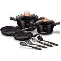Batería de cocina de 10 piezas con recubrimiento antiadherente de mármol sin PFOA, aluminio, cazuelas y sartenes, Berlinger Haus
