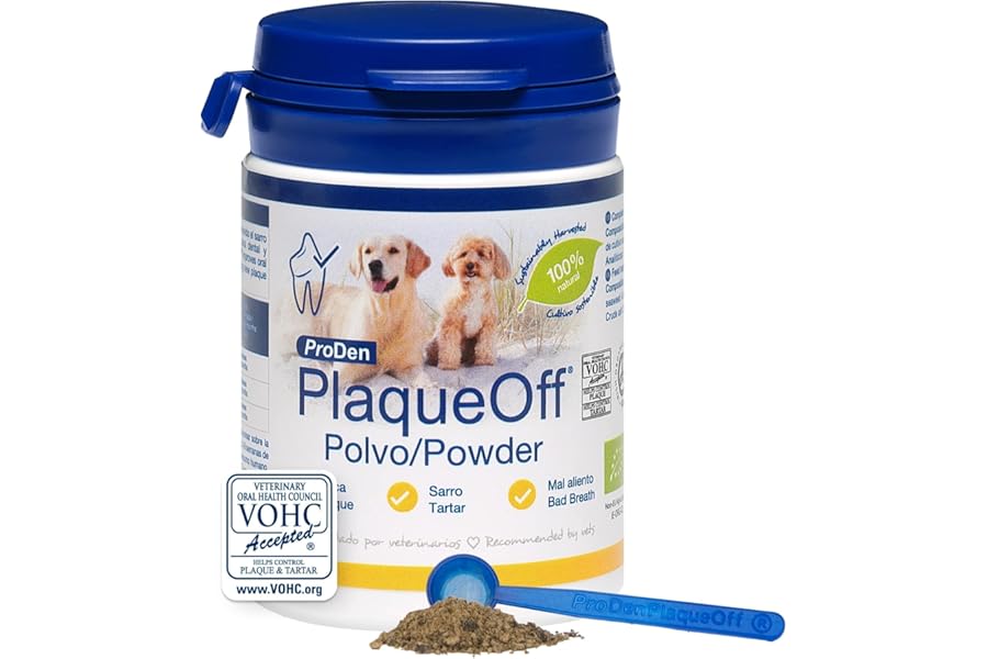ProDen PlaqueOff Polvo 60g – Limpiador Dental 100% Natural para Perros y Gatos
