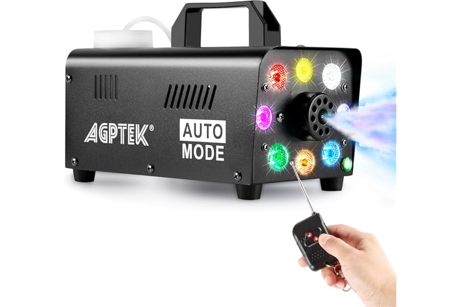 AGPTEK Máquina de humo con mando a distancia inalámbrico y 8 luces LED