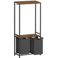 Mueble de Lavado Rústico 46l con 2 Sacos Extraíbles, Barra Colgante y Estante Superior