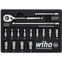 Wiha Juego de Llaves de Carraca 1/4" 17 Unidades con Plantilla de Espuma (44683)