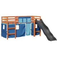 Cama Alta Para Niños con Cortinas de Madera de Pino 80x200 cm