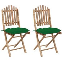 Sillas de jardín plegables con cojines, 2 unidades, Bambão, Vidaxl