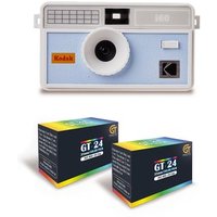 Kodak I60 Cámara Reutilizable 35mm Estilo Retro Sin Enfoque Flash Integrado Emergente + 2 Carretes Película Color 24 Exposiciones