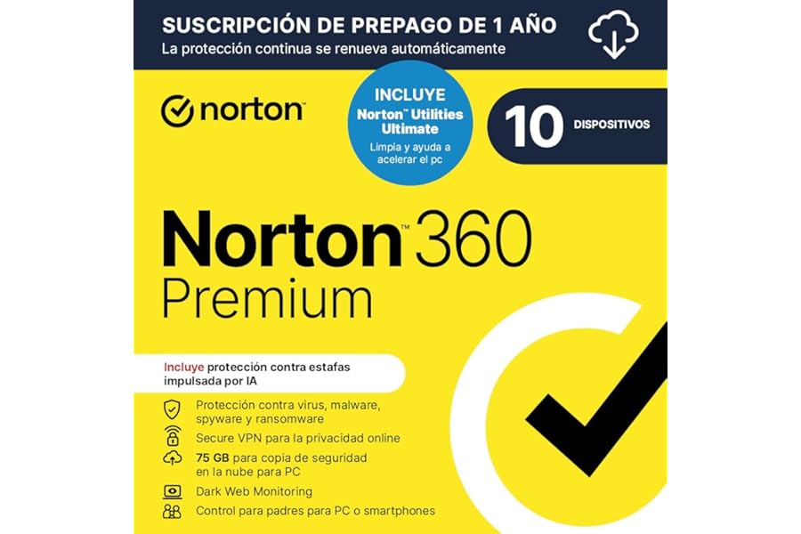 Norton 360 Premium+Utilities 2025 – 10 dispositivos – 1 año con renovación automática