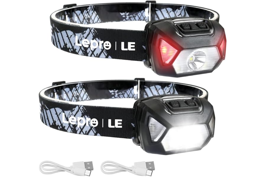 LEPRO Linterna Frontal LED Recargable 2000lux (2 Pack)