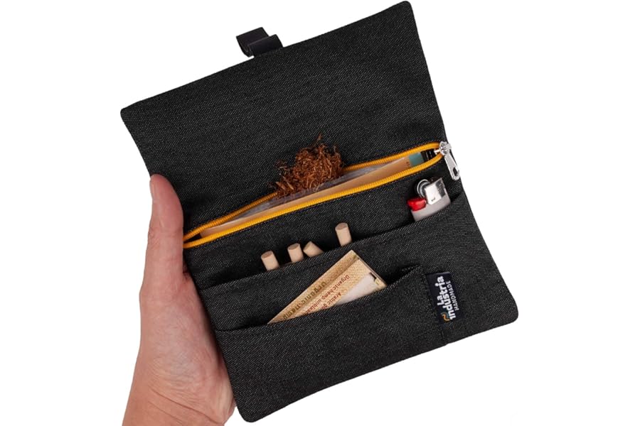 Tabaquera repelente al agua con funda pitillera y bolsillos para filtros, papel y mechero
