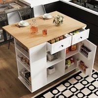 Isla de Cocina con Divisiones Extraíbles, Estante de Cristal y Bandeja Ajustable