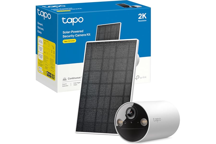 Tapo C410 Kit - Cámara de vigilancia solar con batería exterior, detección de personas por IA, 2K 3MP, visión nocturna