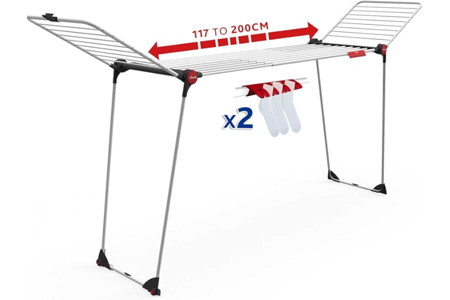 Vileda Infinity Flex Tendedero Grande con Estante Telescópico Extensible, Secador Montado y Alas Altas